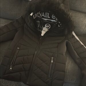 Michael Kors Black Puffer Jacket with Fur Hood